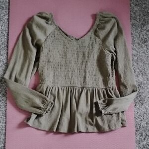 Old Navy Smocked Peplum Blouse Green